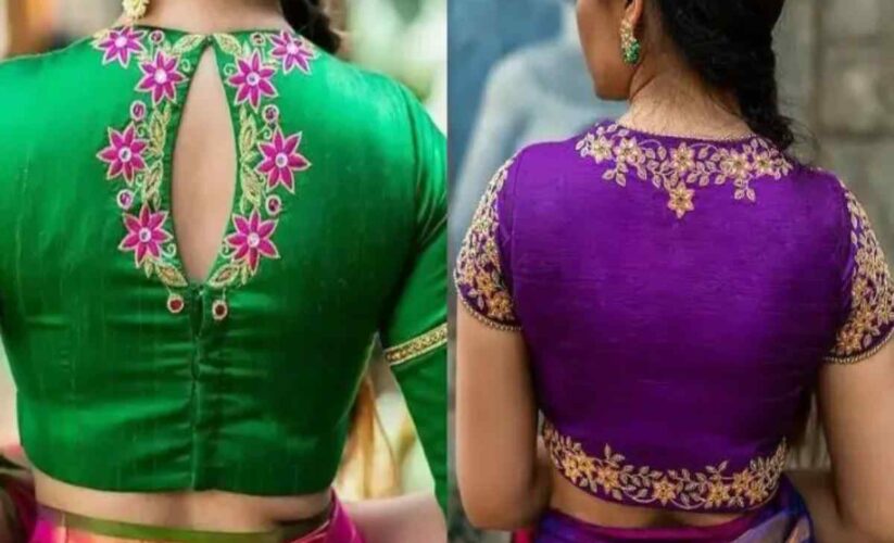 Back Side Simple Thread Work Blouse Designs