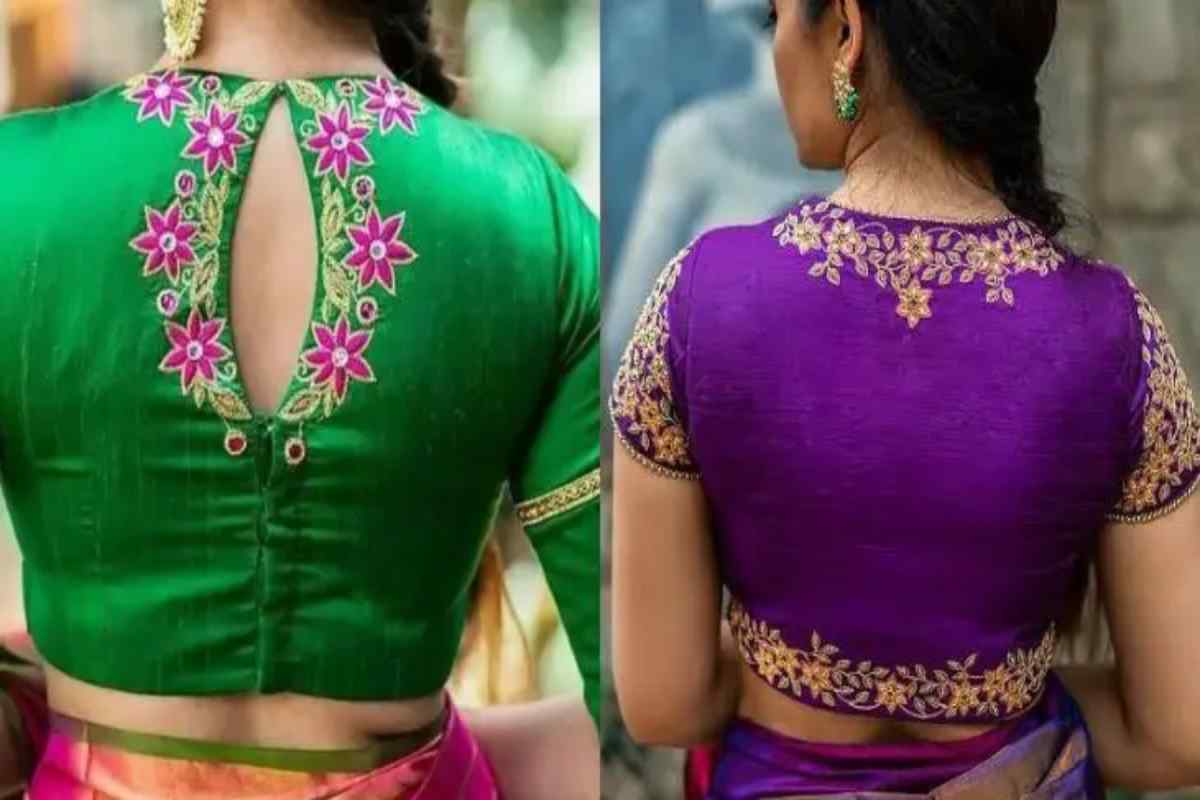 Back Side Simple Thread Work Blouse Designs