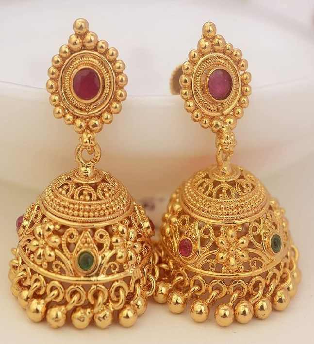 Gold Earrings with Floral Design