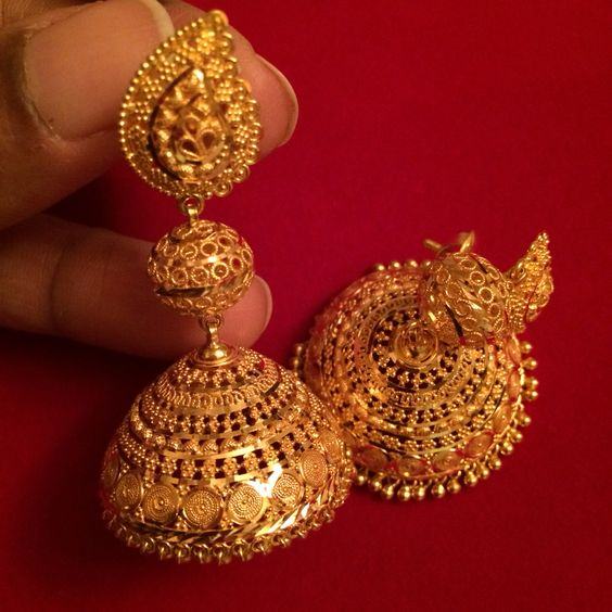 Gold Jhumka Earrings Indian Bridal