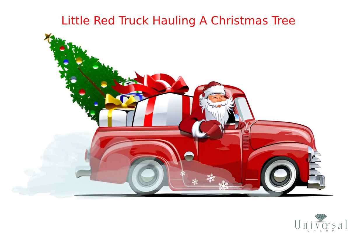 Little Red Truck Hauling A Christmas Tree