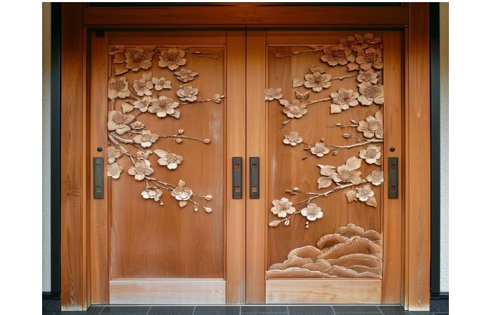 Floral Carving Wooden Door